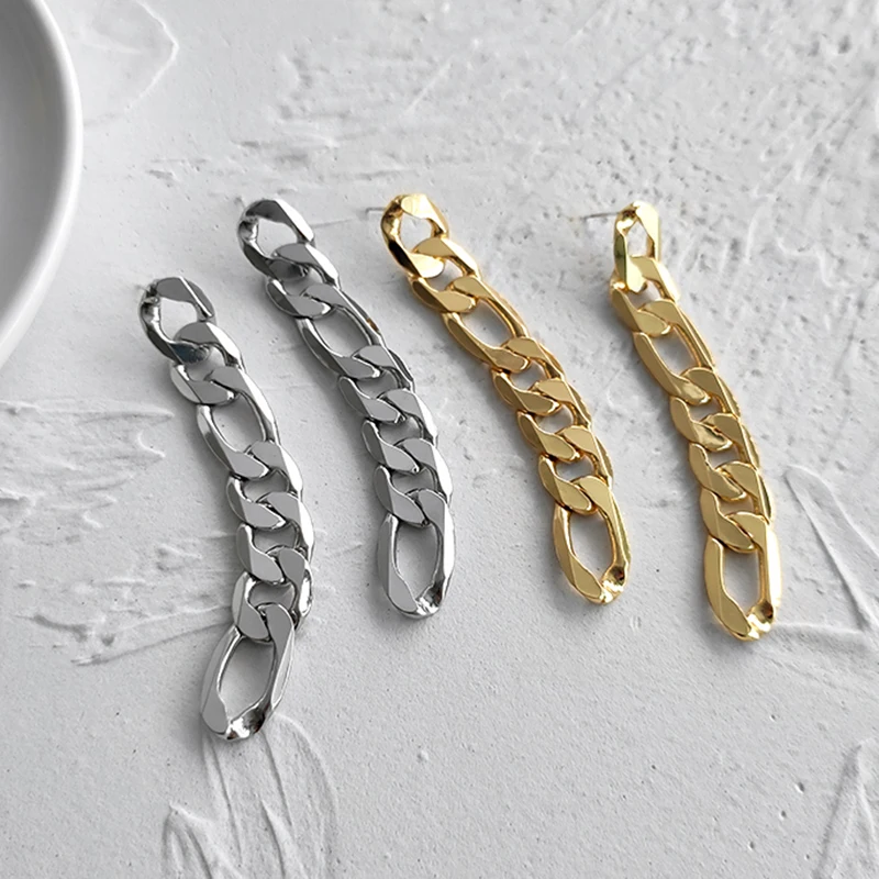 Peri'sBox 12mm*84mm Chunky Chain Earrings Long Figaro Link Dangle Earrings for Women Statement Gold Brass Earrings 2020 Jewelry