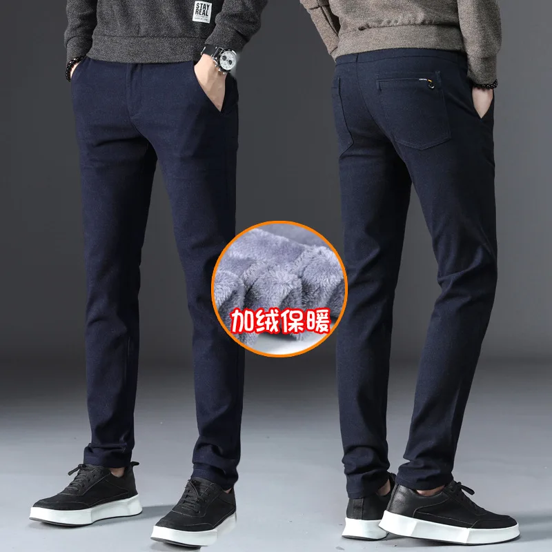 Men's Trousers Thick Fashion Winter Thermal Masculino Long Pant Keep Warm Slim Pencil Pants Business Casual Hombre Male MOOWNUC