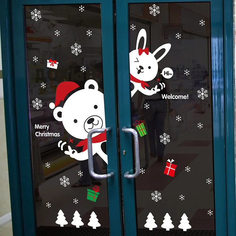 Счастливого Рождества окна ПВХ наклейки Navidad украшения для дома витрина Снежинка Наклейки на стены настенные панно с Санта-Клаусом DIY стеклянный Декор - Color: 0823