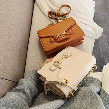 

New Women's Retro Solid Color Small Square Bag Cool Lock Design Shoulder Messenger Bag