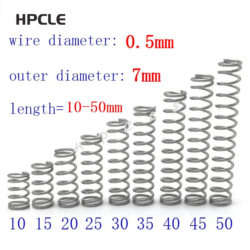 

20pcs wire diameter = 0.5mm OD =7mm Stainless Steel Micro return Small Compression anti corrosion extension springs L=10-50