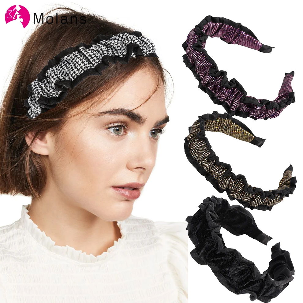 Molans Shiny Headband for Women Sparkly Hair Band Girl Vintage Folds