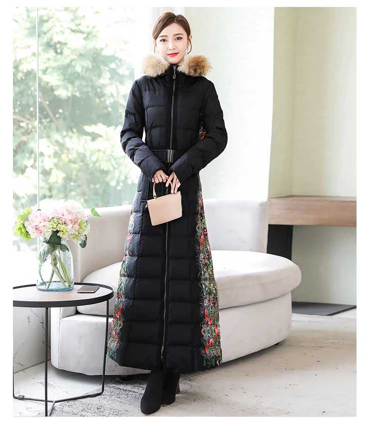 2022 Women's Winter Jacket Thick Printing Maxi  Long Cotton Coat Hooded Zipper Pocket Outwear Elegant Plus Size Overcoat QC288 Leather Jackets