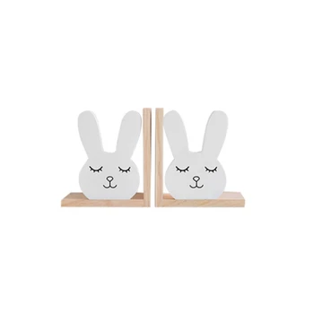 

2Pcs Wooden Bookends Support Stand Student Book Storage Shelf Home Decoration White