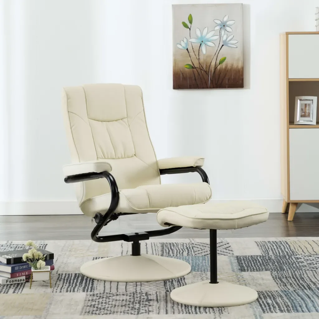  High Quality TV Armchair with Footrest Cream Household Office Boss Chair Leatherette Ergonomic Comp