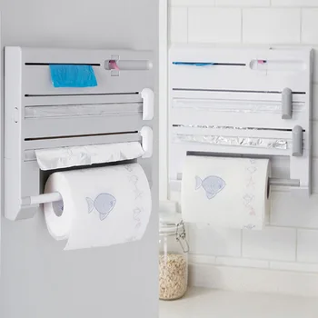 

Plastic Wrap Dispenser Storage Box For Kitchen Organizer Multifunction ABS Kitchen Roll Paper Tissue Holder Foil Film