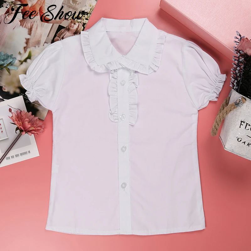 Blusa de algodón con para niña, camisa blanca mangas cortas abullonadas, uniforme verano y primavera|children white blouse|white blouse for girlsfor girls blouse - AliExpress
