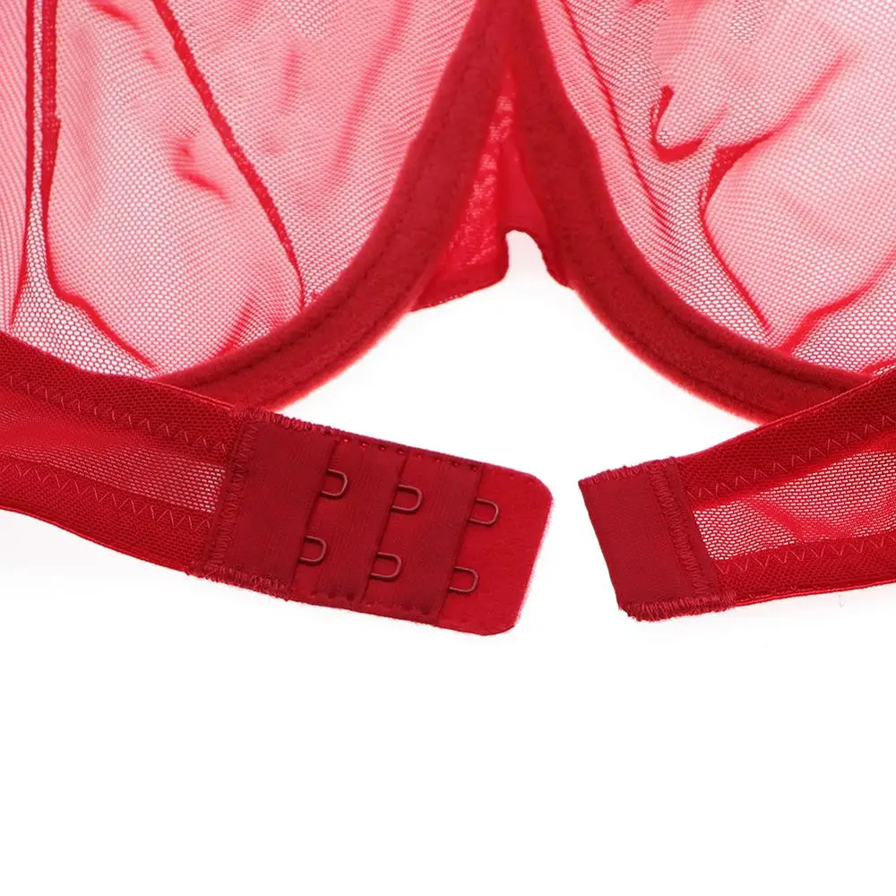 Varsbaby sexy big red see-through yarn lingerie set rhinestone bow  transparent bra and panty plus size set - AliExpress