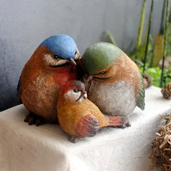 

Retro Resin Figurines Warm Family Of Three Birds Ornaments Garden Balcony Decoration