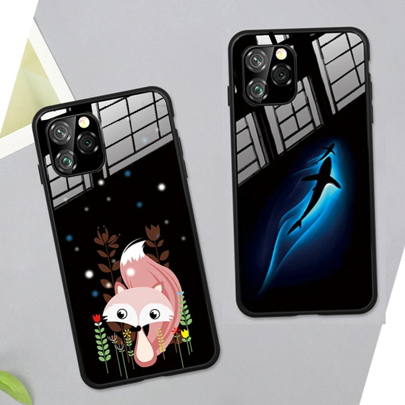Чехол из закаленного стекла для iPhone 11 Pro Max черный жесткий чехол с милой лисой xr xs 6