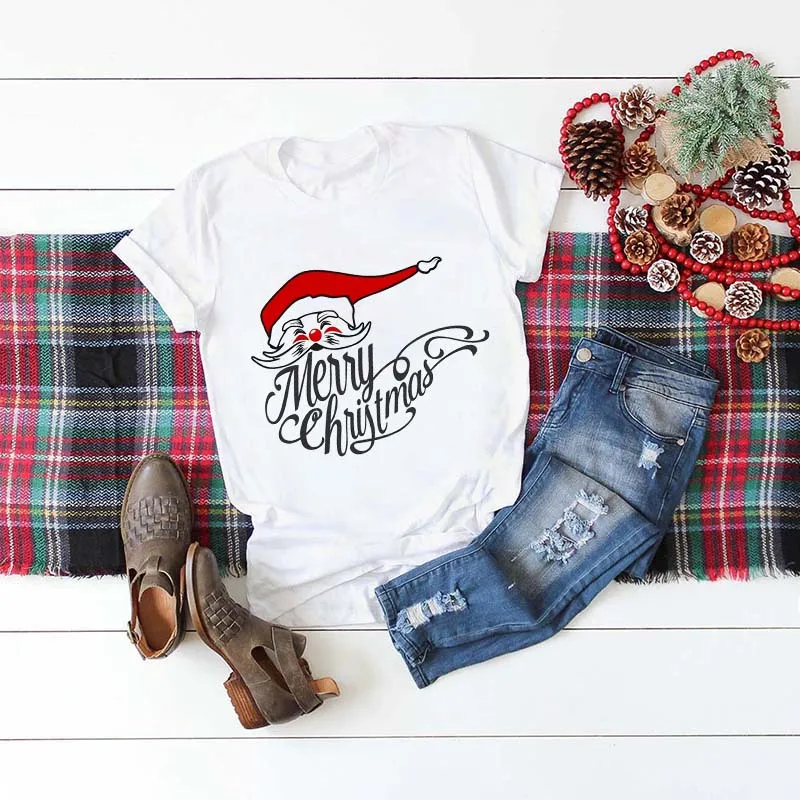 Эффектная Рождественская женская футболка, одежда для пар, Графический Женский Топ Kawaii, модные праздничные футболки, повседневная модная футболка с коротким рукавом