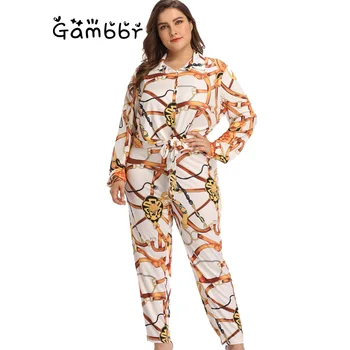 

Vintage Print Two Piece Set 2019 Long Sleeve Autumn Shirt Top and Long Pant 2pcs Set Casual Fashion Suit Women Plus Size Outfits