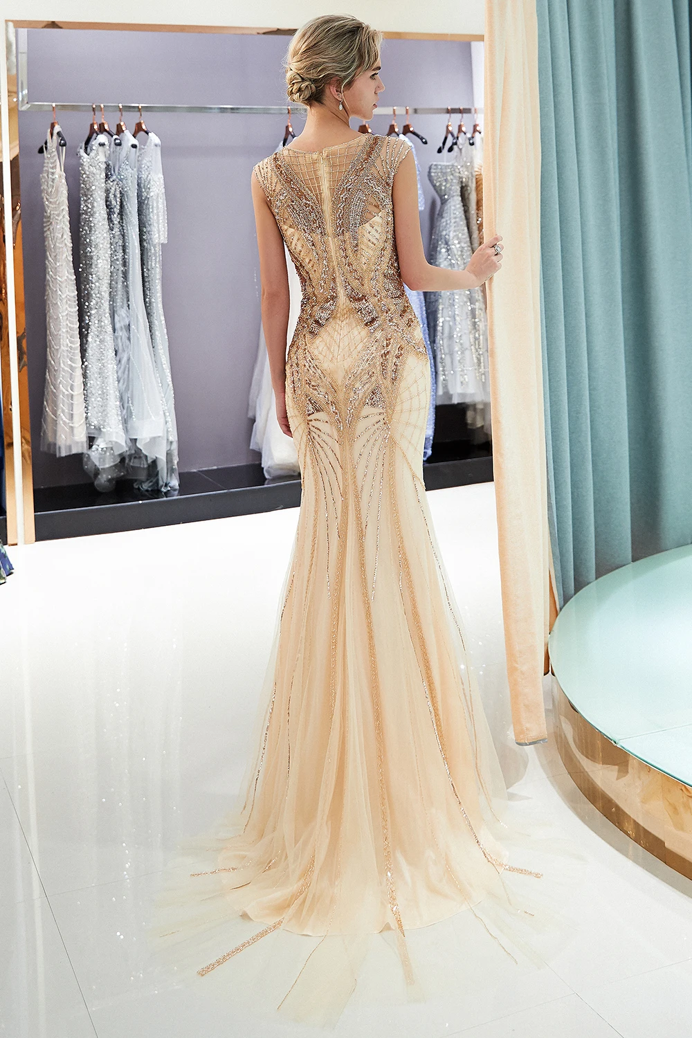 Vestidos De Fiesta De Noche New Arrivals Elegantes Long Evening Dresses Beading Crystal Formal Dresses Real Photos CPS1170