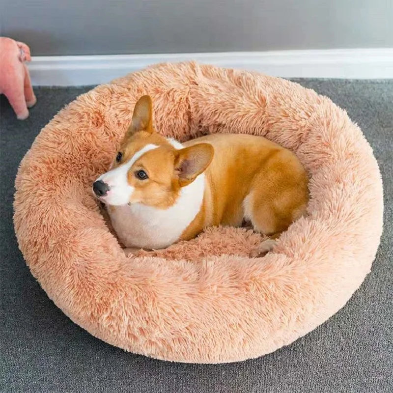 Round Dog Cat Bed Long Plush Kennel Puppy Super Soft For Small Medium Large Dogs Cat Beds Mats Cushion Sleeping Lounger Pet Bed