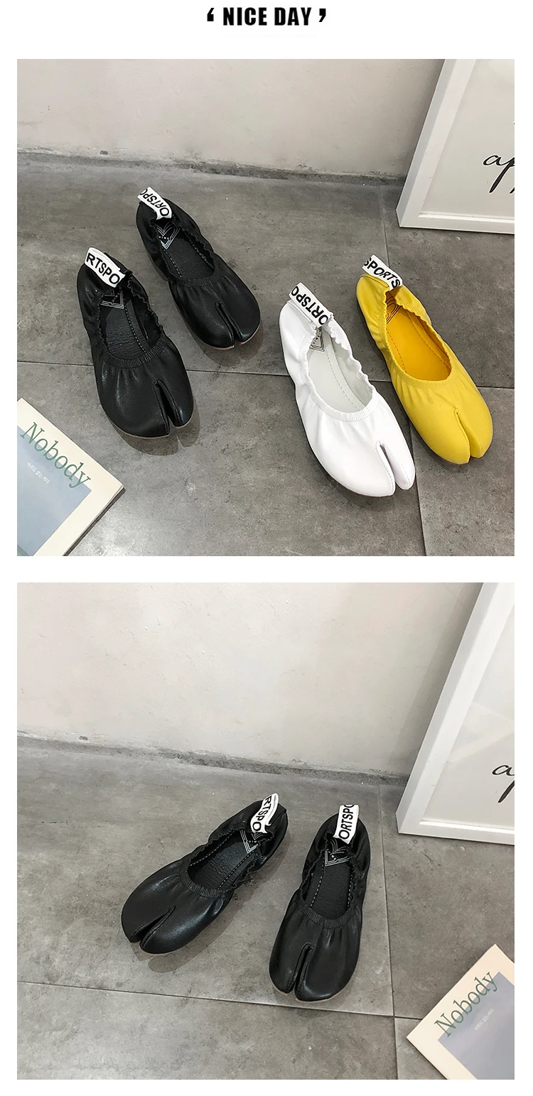 Tabi/туфли ниндзя с острым носком; однотонные туфли с мягкой подошвой на плоской подошве; удобные лоферы с эластичным ремешком; женская брендовая повседневная обувь в Корейском стиле; Новинка года