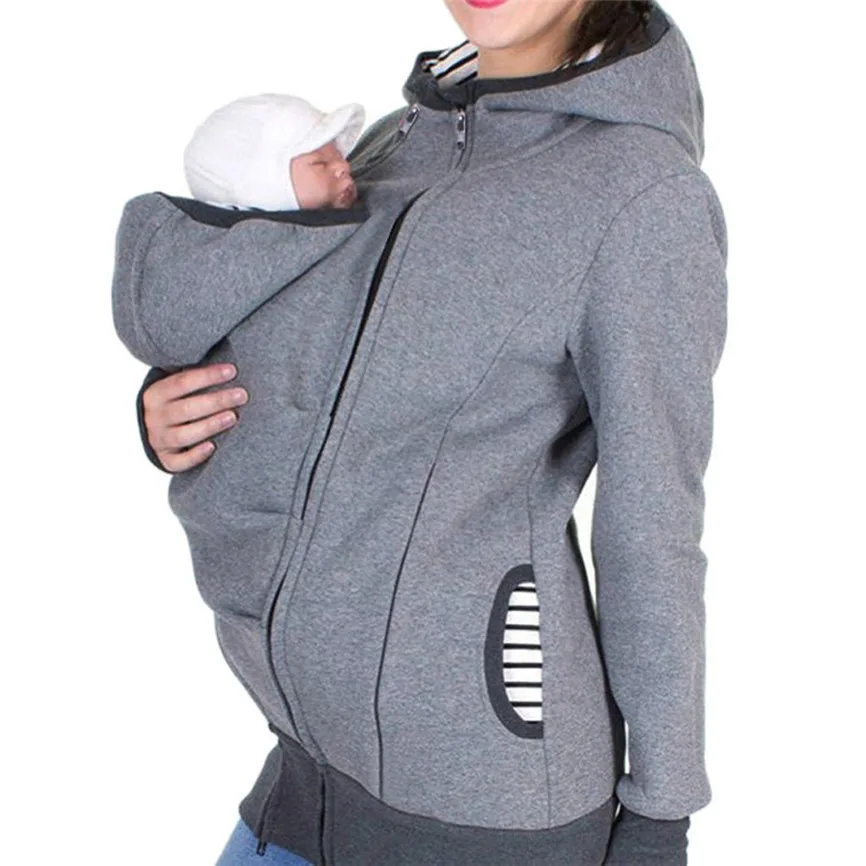 

Coats And Jackets Women Spring Autumn Maternity Striped Baby Pouch Carrier Hoodie Kangaroo Zipper Pregnancy Coat Plus Size