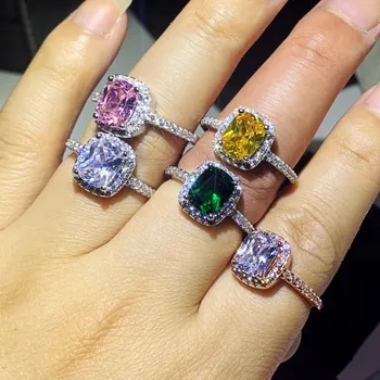 

Rulalei Classic Women Fashion Jewelry 925 Sterling Silver Multi CZ Diamond Party Promise Women Wedding Engagement Band Ring Gift
