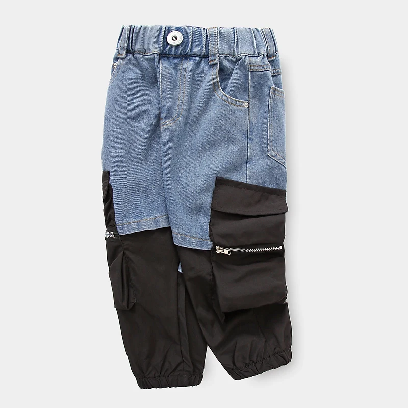 Spring Autumn Children's Boys Jeans Denim Zipper Pocket Patchwork For 2 3 4 5 6 8 10 12 Years Kids pants boys jeans