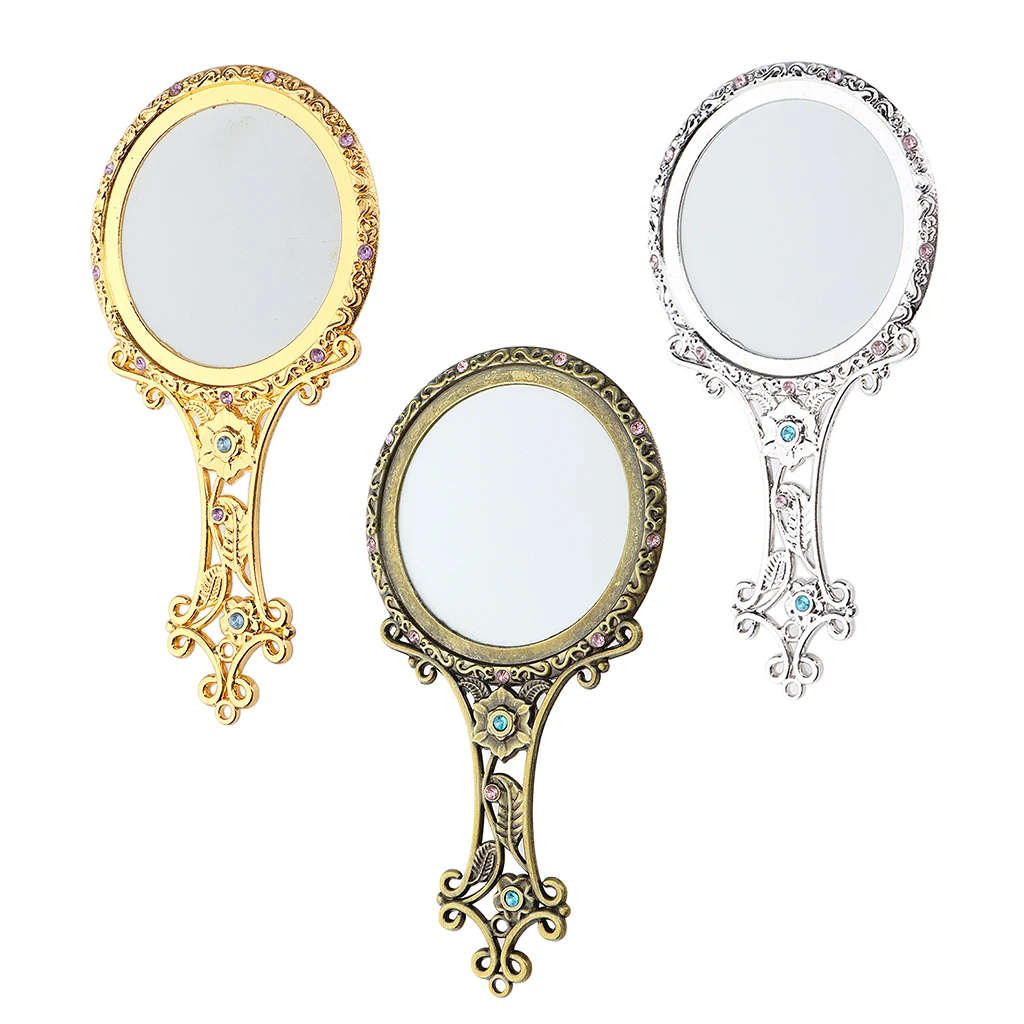 Vintage Makeup Mirror Portable Handheld Vanity Table Compact Mirrors for Salon Home Travel Hotel Use ( Ellipse Shaped )