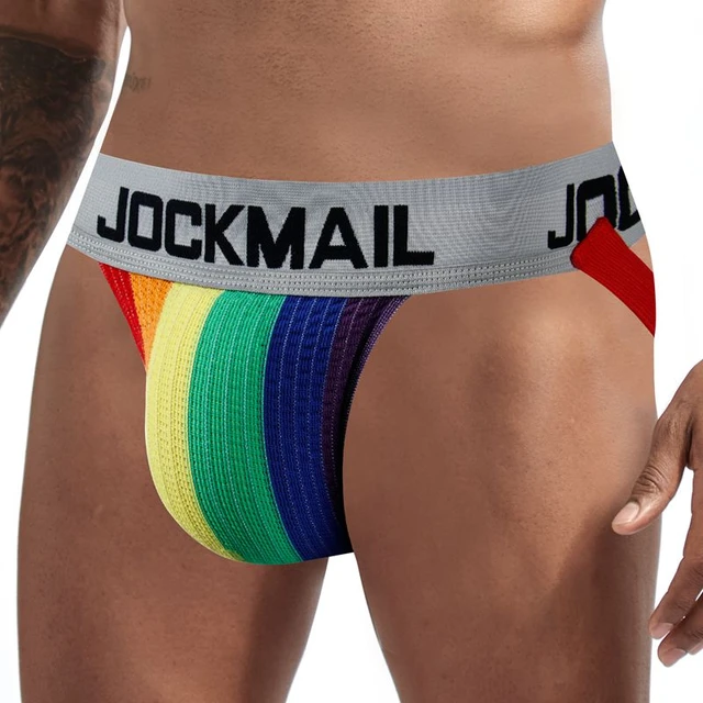 JOCKMAIL Jockstrap Men Underwear String Thong Men Underwear Gay Panties Men  Briefs Thong (M, Blue) at  Men's Clothing store