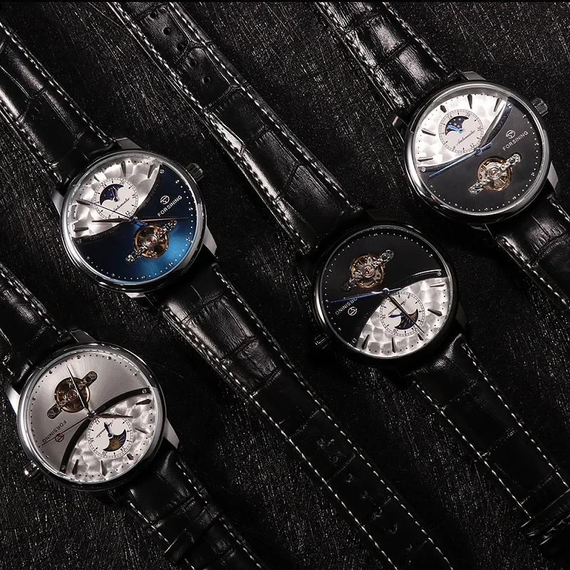 FORSINING, модные спортивные классические механические часы, автоматические Tourbillon, мужские часы из натуральной кожи