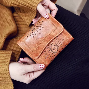 

New listing hollow wallet PU leather short wallet simple coin purse