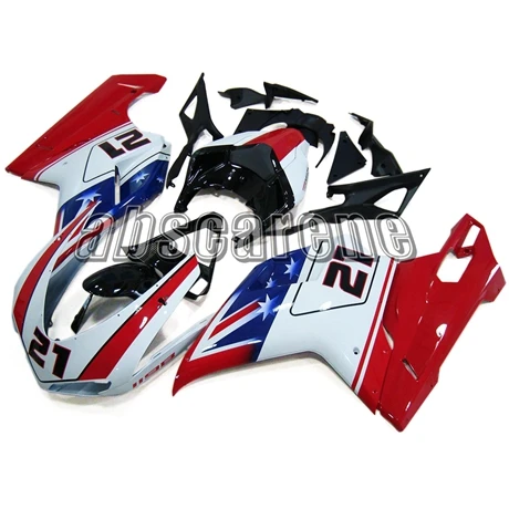 Выполните Обтекатели для поездок на мотоцикле Ducati 1098 848 1198 2007 2008 2009 2010 2011 2012 1098 848 1198 07-12 впрыска ABS Кузов белого и красного цветов