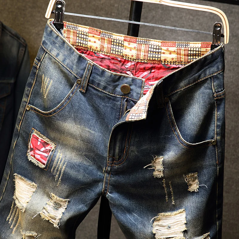 Men's Ripped Denim Shorts Summer Slim Fit