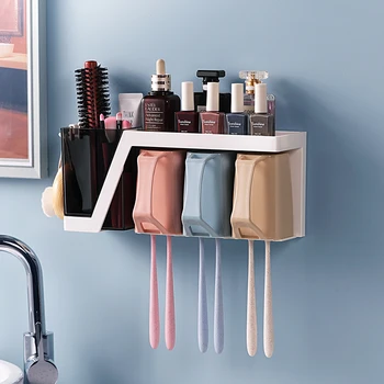 

Toothbrush Rack Toilet Hole Free Wall Mounted Tooth Cup Set Toothbrush Holder