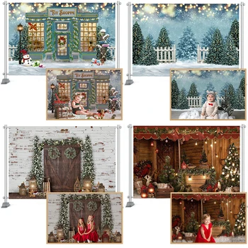 

Christmas Backdrop Snowflake Christmas tree Wreath Wood Door Baby Children Photography Background Birthday Party Decor Banner