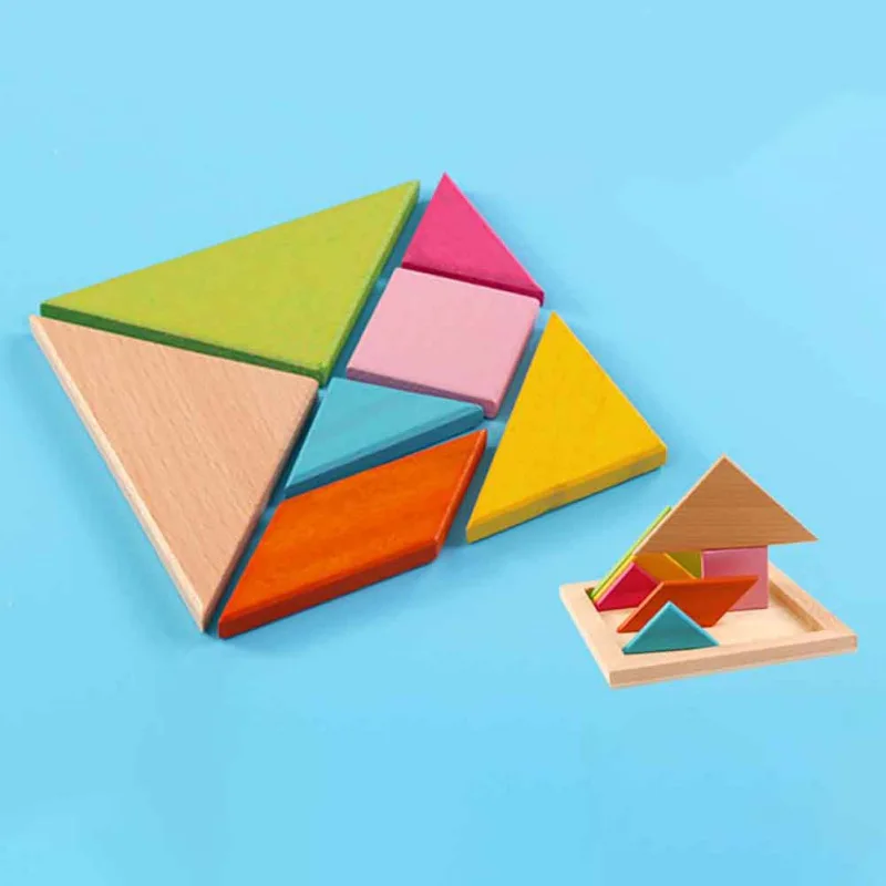 Детские деревянные детские игрушки Пазлы Tangram паззл доска деревянная геометрическая форма детские развивающие игрушки