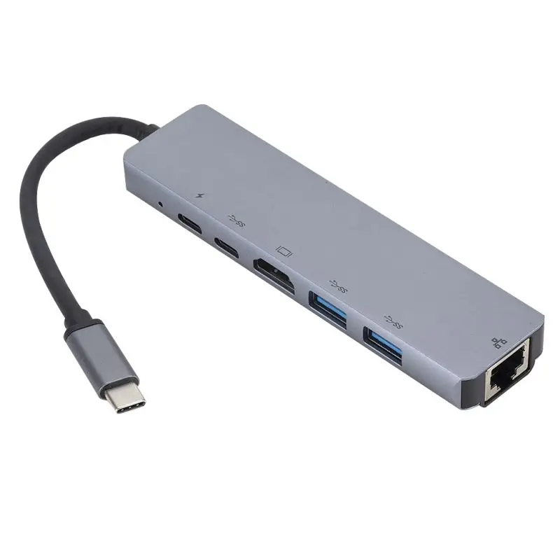 Usbc к Rj45 Lan 4K Hdmi Vga 2Usb 3,0 Sd слот для карт 8 в 1 Тип C док-адаптер концентратор для Macbook для samsung huawei Dex Mo - Цвет: Серебристый