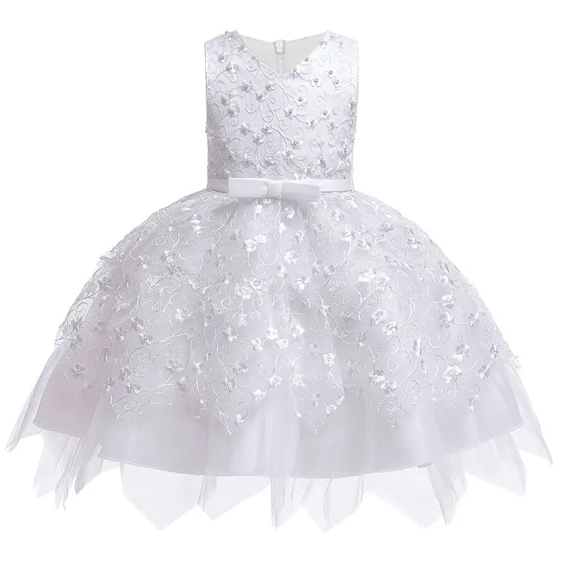 Милое платье принцессы на свадьбу для девочек, детское Пышное Платье в сеточку, детское платье с эффектом потертости - Цвет: white