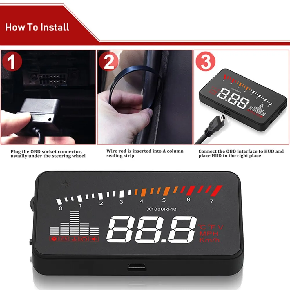 Car HUD OBD Auto Electronic Voltage Alarm Head-Up Display Overspeed Warning System Projector Windshield Car HUD OBD Auto Electronic Voltage Alarm Head-Up Display Overspeed Warning System Projector Windshield