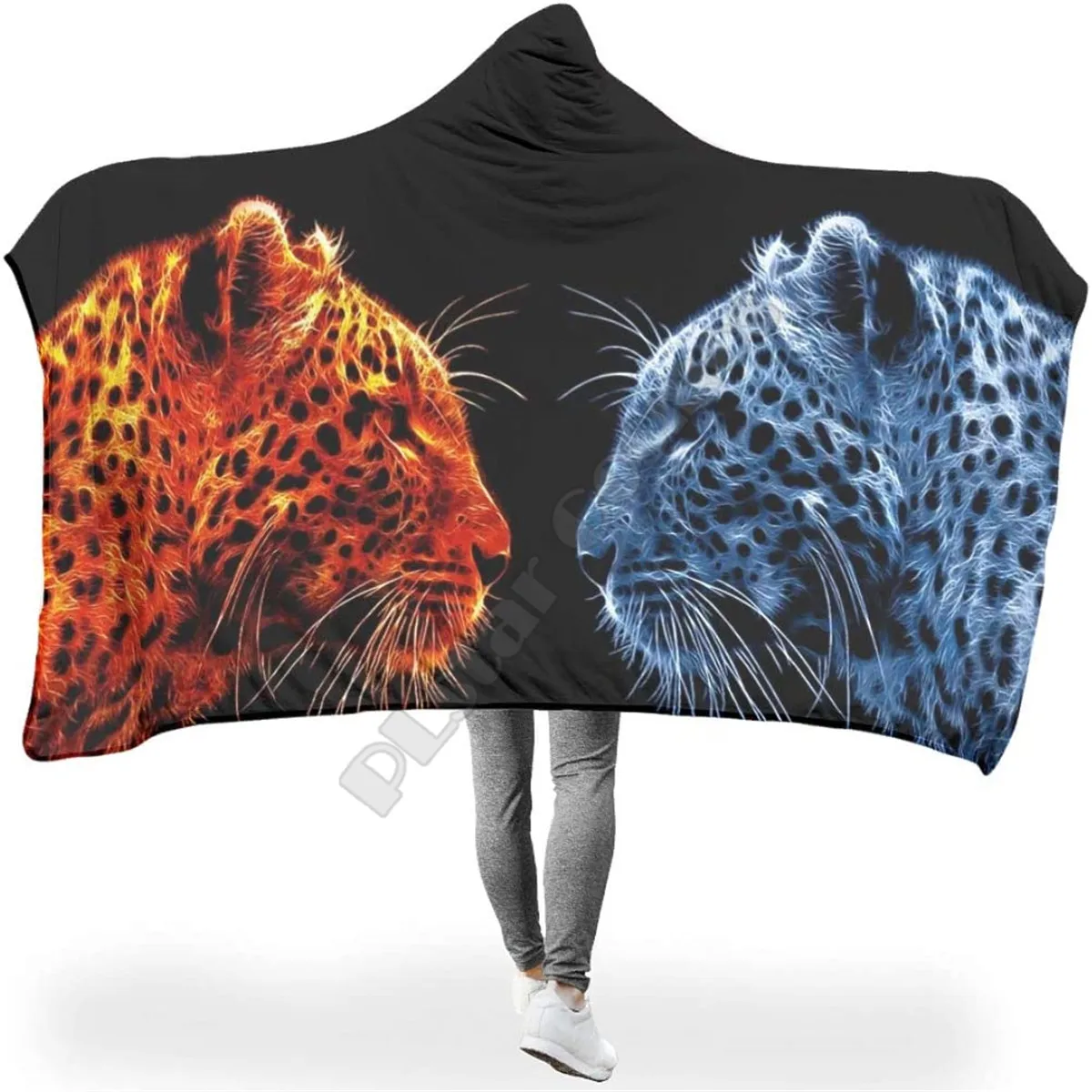 

Ice and Fire Leopard Hooded Blanket Adult colorful child Sherpa Fleece Wearable Blanket Microfiber Bedding Drop Shipping 12