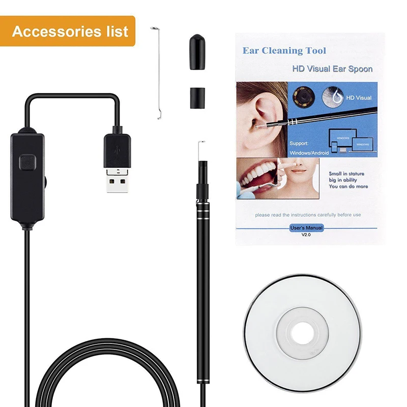 귀 검이경 메가 픽셀 귀 범위 검사 카메라 3 in 1 USB 귀 디지털 내시경 귀지 청소 도구 6led