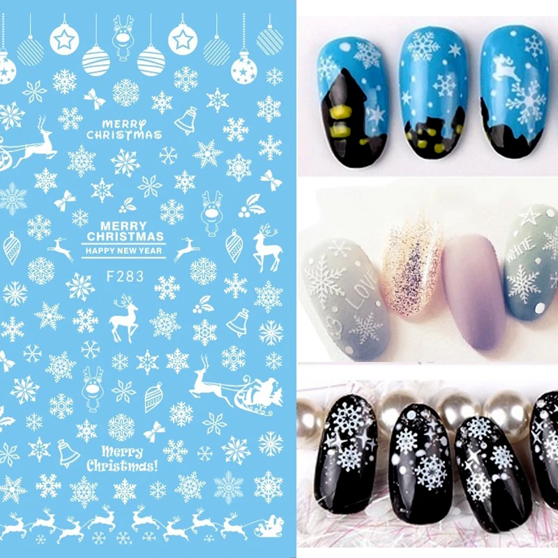 1 лист Рождественская тема наклейки для ногтей милый олень/Снежинка узор для ногтей DIY декоративная наклейка на стену самоклеящаяся