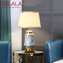 OULALA Ceramic Table Lamps Blue Brass Desk Light Modern Luxury Fabric Decorative for Home Living Room Dining Room Bedroom