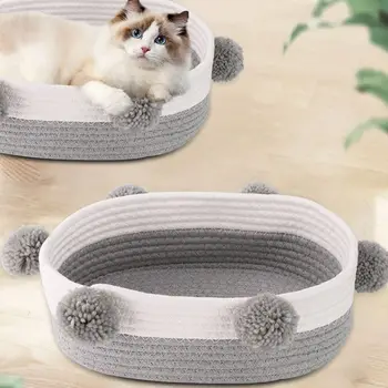 

Breathable Cat Bed Cotton Rope Woven Basket Pet Scratch Sleeping Mat Rest Kennel