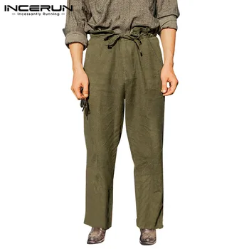 

Cotton Linen Pants Men Baggy Lace Up Streetwear Joggers Retro Casual Solid Trousers Men 2020 Pantalones Hombre Plus Size INCERUN