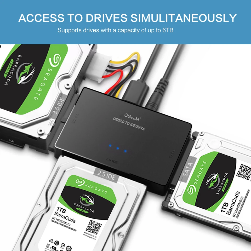 QGeeM-Adaptador SATA a USB 3,0, convertidor de cable, IDE, 2,5, 3,5, HDD, SSD