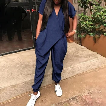 

Summer Rompers Woman Jumpsuits Fashion Solid V Neck Loose Sexy Women Playsuits Casual Women Jumpsuit Overalls Plus Size