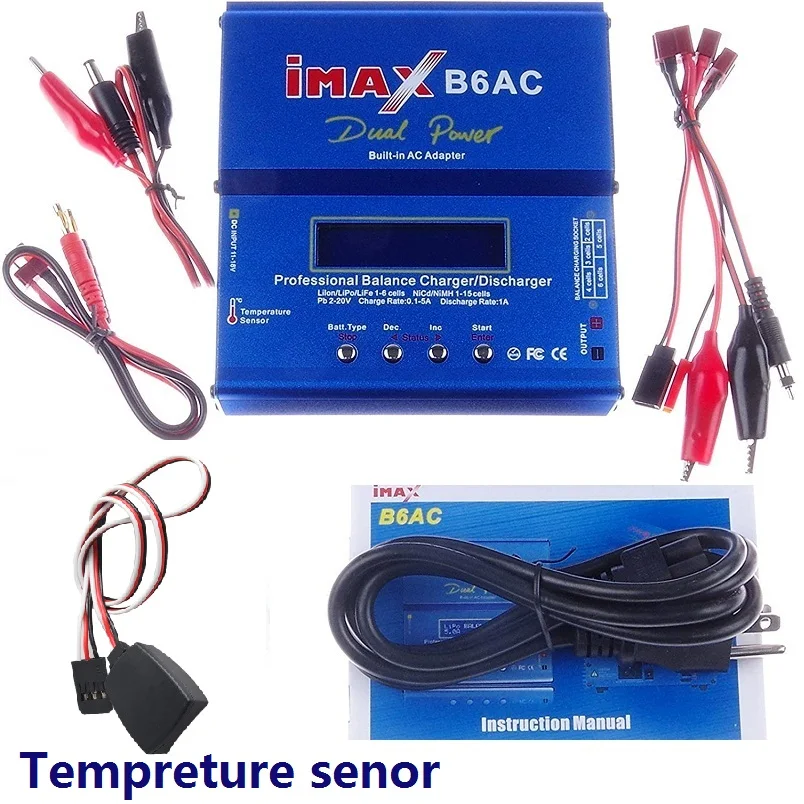 80W IMAX B6AC Balance Charger for Li-Ion/LiPo/LiFe/NiCd/NiMH/Lead Acid Lipro Battery + Low Pressure Tester Tempreture Sensor