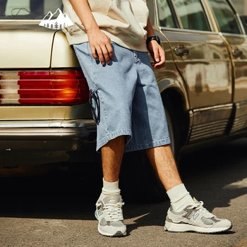 شورت جينز كلاسيكي من التضخم للرجال ، فضفاض ، مستقيم ، مغسول - Image 2