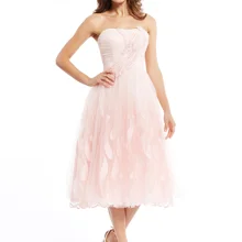 Dressv коктейльное платье без бретелек жемчужно-розового цвета длиной до середины икры, платье трапециевидной формы с бисером, недорогое милое коктейльное платье с 16 аппликациями для выпускного вечера