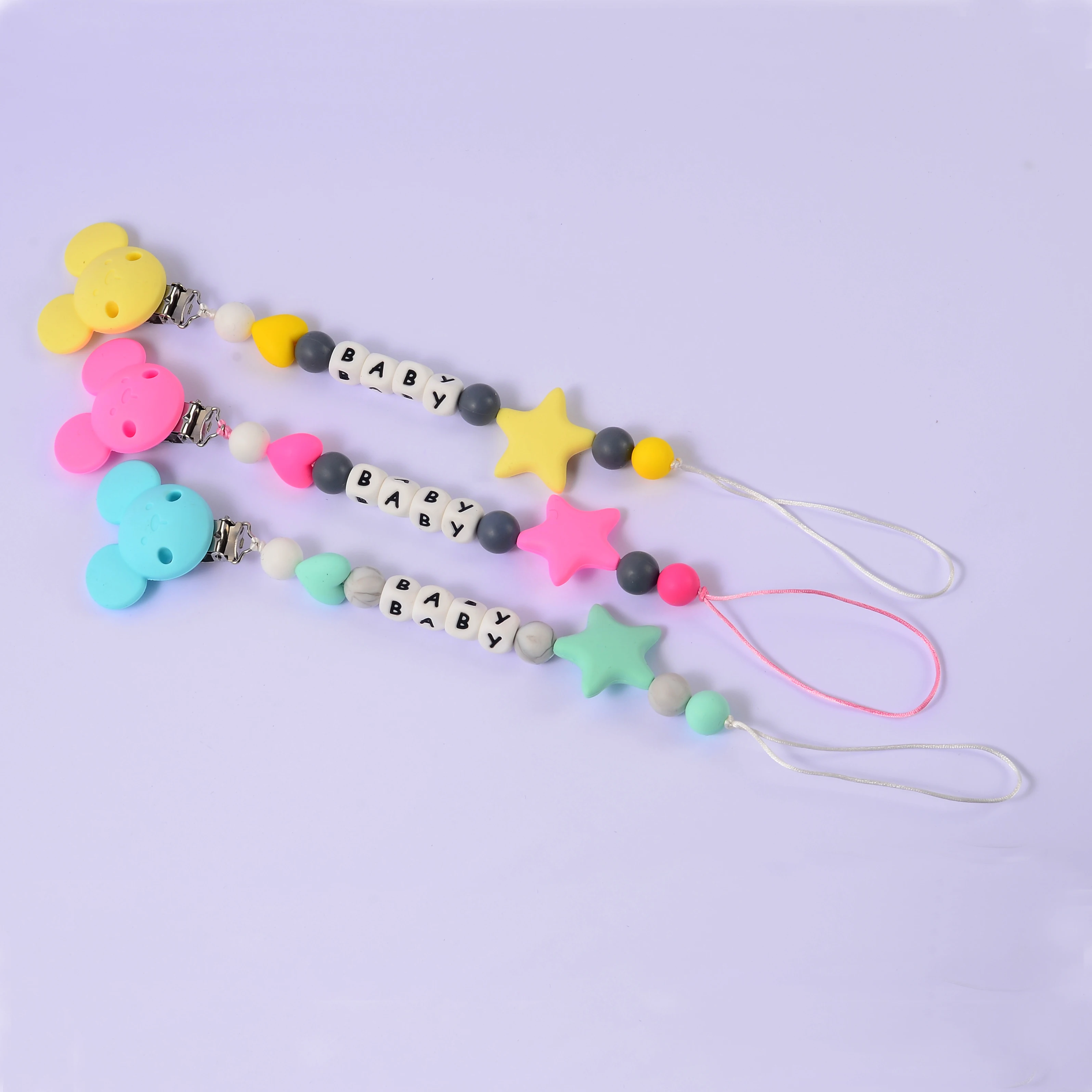 

Silicone Personalised Name Custom Baby Pacifier Chain Safe Full Silicone Fve-pointed Star Holder Pacifier Chain Clip Teether