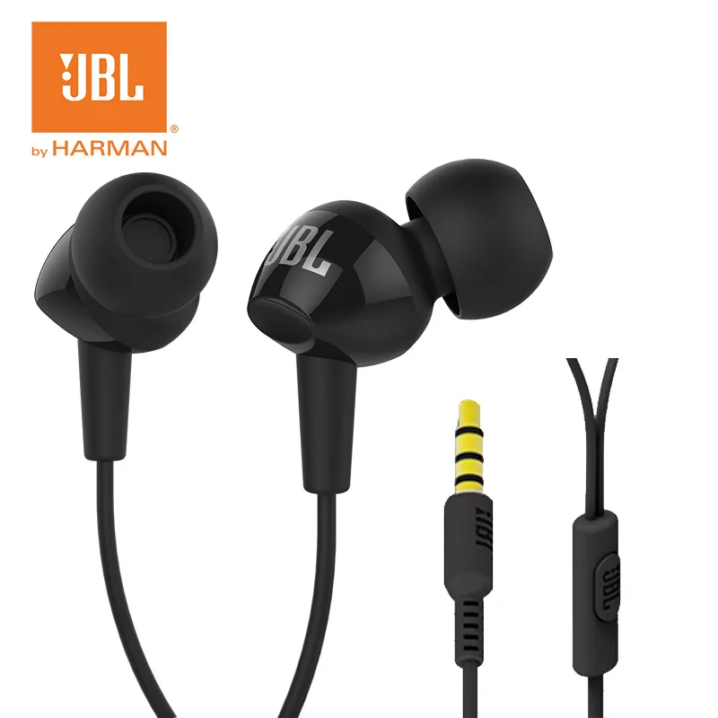 JBL C100Si,, 3,5 мм, проводные стерео наушники, глубокий бас, музыкальные наушники, Спортивная гарнитура, громкая связь с микрофоном, для iPhone, Android - Цвет: Black