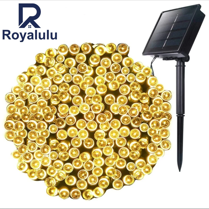 Royalulu Solar 50/100/200 LED String Lights Outdoor Garland Festoon Fairy Light For Garden Courtyard Christmas Party Decoration | Лампы и