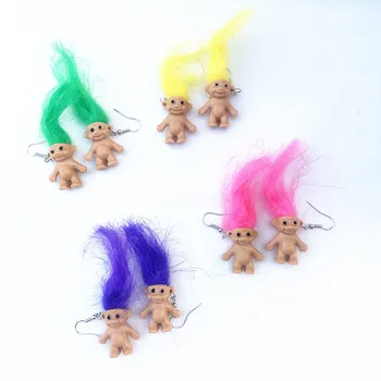 

New Fashion Cool Burning Colorful Hair Earrings for Women Girls Retro Ugly Cute Doll Earrings Punk Exaggerated Creative Brincos