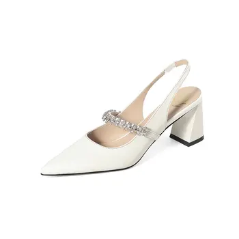 

Sweet Spring Summer Thick Heels Pumps crystal Women Shoes Brand Design Party Prom Pointed Toe 2020 New Shoes Woman